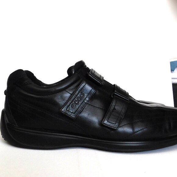 Ecco Black Leather Slip On Loafers adjustable Straps Size 12 Square toe Men's - Picture 8 of 16